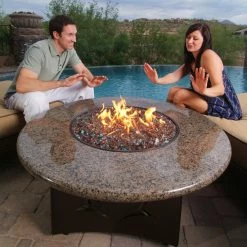 Oriflamme Fire Pits Tropical Brown Granite 42" Round Outdoor Fire Pit
