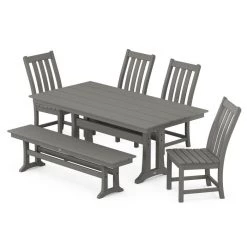 Patio Dining Furniture Polywood Vineyard 6 Piece Farmhouse W/ Bench